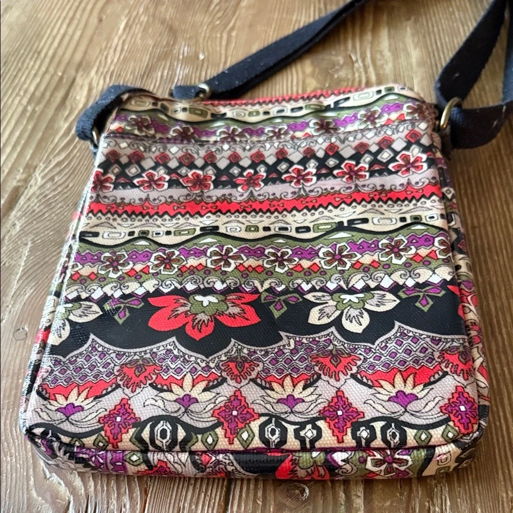 Lina 8.5”x11” padded iPad tablet Floral Crossbody Bag - Purple and Black